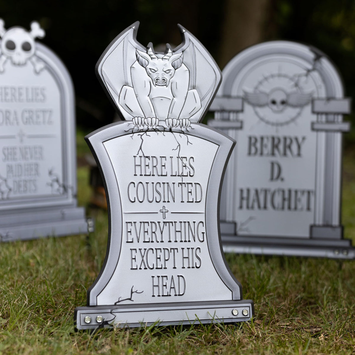 3-D Metal Halloween Ghost XL 17" Tombstone w Stakes -AL B Back- Durable, Rustproof, UV Raised Printing- Upgrade Your Haunted House Mansion Cemetary Lawn Decor- No More Flimsy Foam Graveyards