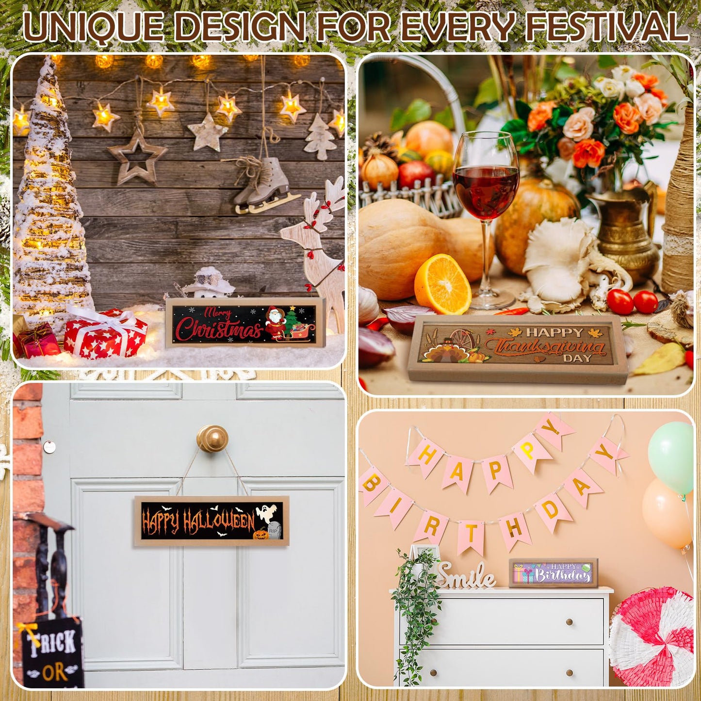 Barydat 25 Pcs 4th of july decorations Interchangeable Seasonal Decor with a Wood Frame Seasonal Wooden Welcome Sign Holiday Table Decor for Independence Day Halloween Christmas Decoration