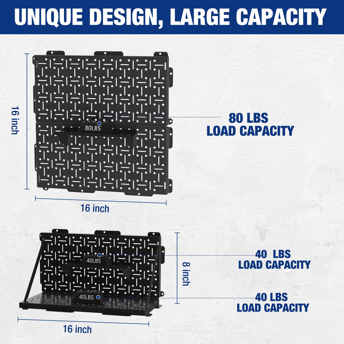 WORKPRO 16”x 16” Metal Peg Board, Foldable Black Pegboard for Wall Organization, Steel Panel with Round Holes & Vertical Slots, Ideal Tool Organizer in Office and Craft Room, 3 Pack