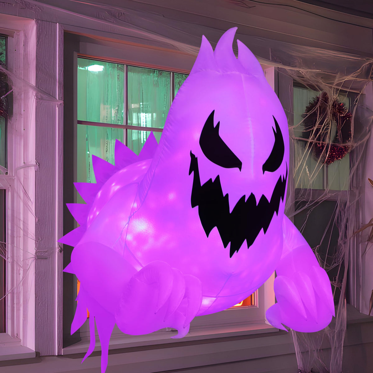Joiedomi 4.5 FT Halloween Inflatable Scary Ghost Outdoor Decoration, Inflatable Window Breaker Decoration with Rotating Purple LEDs, Blow Up Ghost Halloween Window Decor for Party Garden Yard Decor