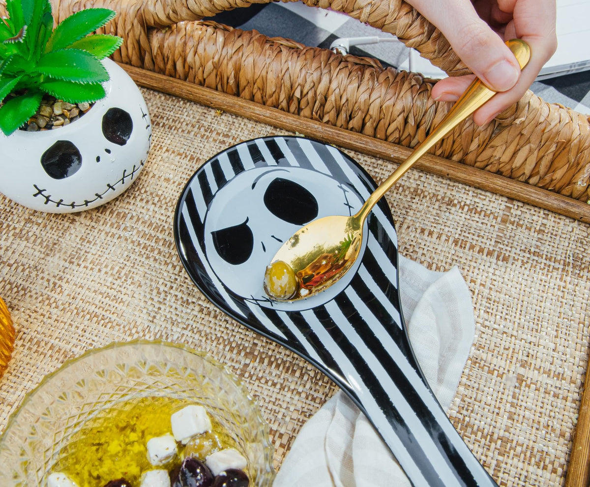 Silver Buffalo Disney The Nightmare Before Christmas Jack Skellington Ceramic Spoon Rest Holder | Kitchen Organizer For Utensils To Keep Countertop Clean