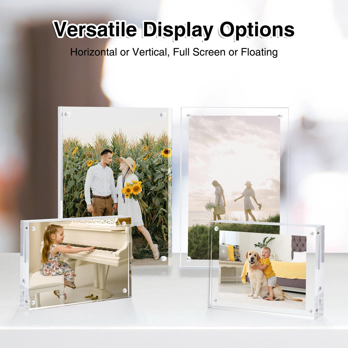 HOUSE DAY Acrylic Picture Frames 4x6, 3 Pack Magnetic 4 x 6 Picture Frame, Double Sided Clear 4x6 Photo Frame with Microfiber Cloth, Frameless FreeStanding 4x6 Frame Gift for Desktop Display