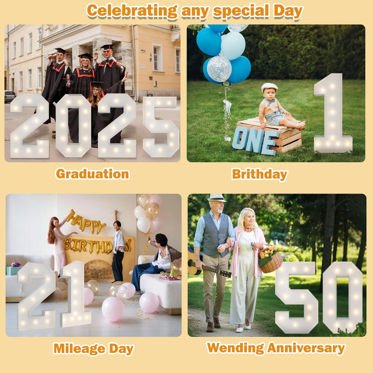 3FT Marquee Numbers, Warm White Light Up Number 1 with Display Board, Marquee Balloon Kit Decorations, DIY Pre-Cut Frames for Party, 1st Baby Birthday, Anniversary Decor, 21st Milestones