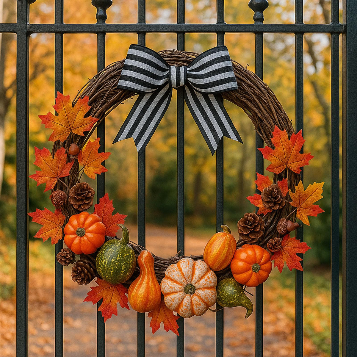 DomeStar Thanksgiving Mini Pumpkins, 8 Assorted Fake Pumpkins and Grounds 30 Maple Leaves 10 Acorns 2 Pine Cones Bowl Filler Fall Garland Wreath DIY Crafts for Harvest Table Centerpieces