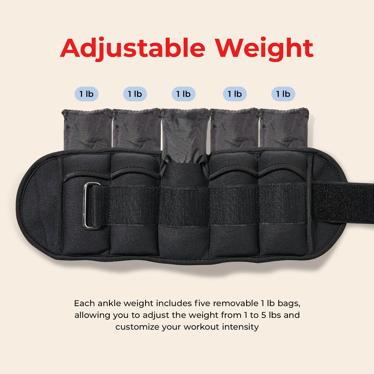 Sunny Health & Fitness Ankle Weights for Women, Men & Kids – Adjustable 1–5 lb Pair | Wrist, Arm & Leg Weights for Walking, Pilates, Yoga & Cardio