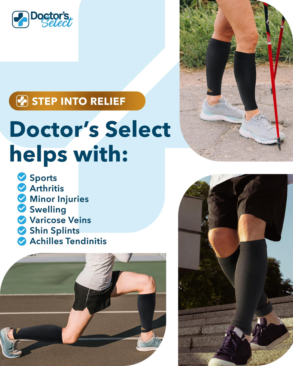 Doctor's Select 2 Pairs Copper Calf Compression Sleeve - Compression Calf Sleeves Men, Compression Sleeves for Men Leg, Shin Splint Compression Sleeve, Black with Copper