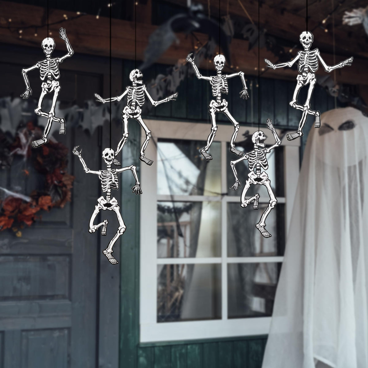 Cheerland Jointed Skeleton Garland Halloween Party Decorations Skull Garland Monster Disco Dancing String Decor Bones Spooky Scary Banner Kids Celebration Summerween Decoration and Supplies 15 Inch