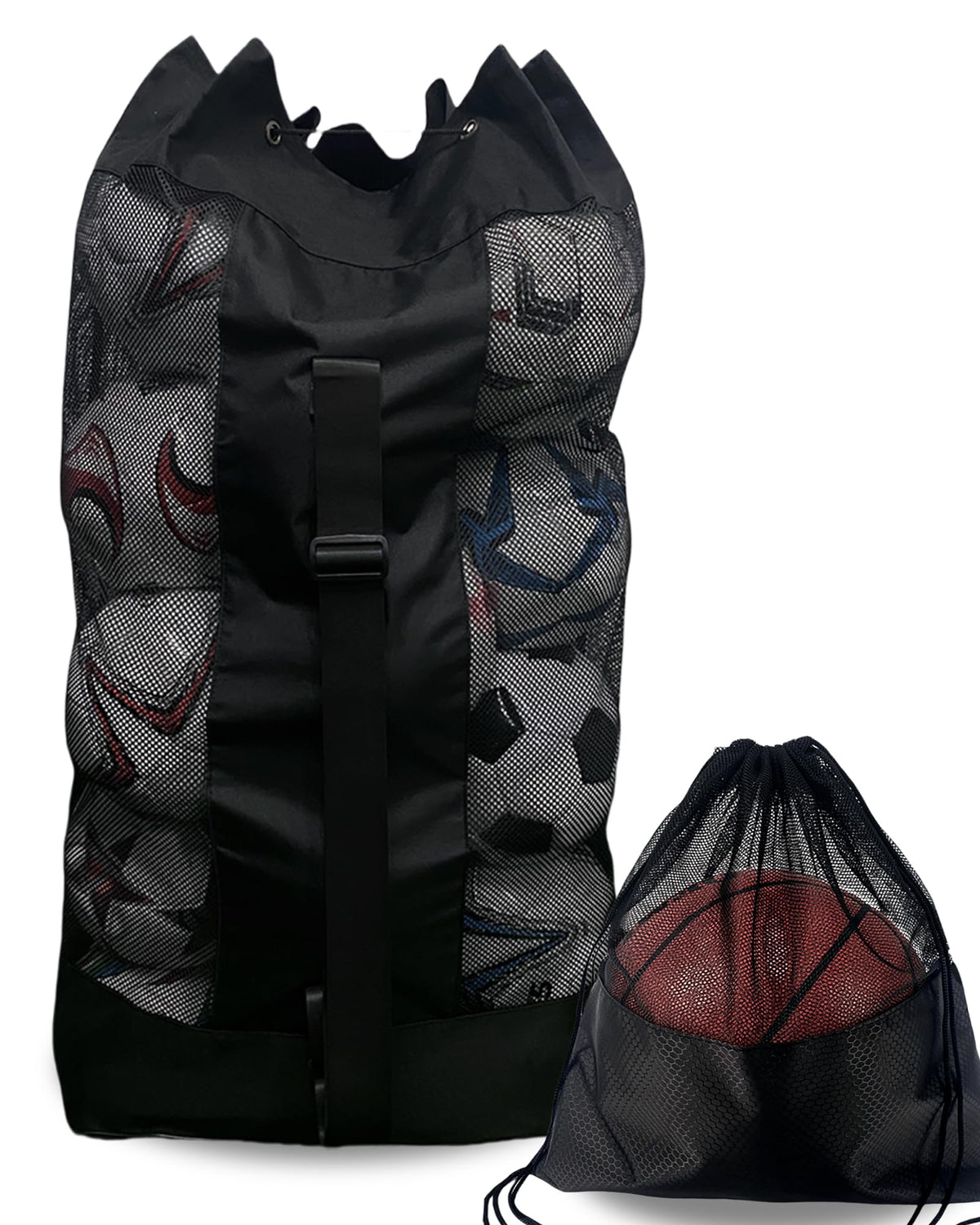 VIPOKO 1/2pcs Soccer Ball Bag,Adjustable Shoulder Strap Extra Large and 1pcs Drawstring Mesh Ball Bag,Heavy Duty Soccer Ball Bags for Coaches,Mesh Equipment Bag for Basketball,Football, Volleyball