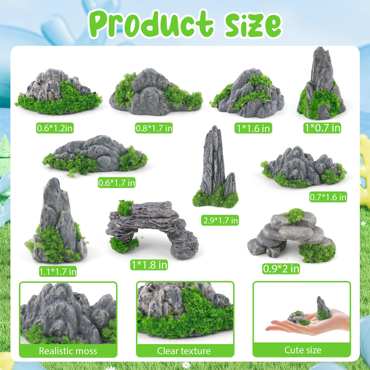 Rismise Diorama Rocks 10pcs Diorama Supplies Fake Rocks Artificial Garden Figurine Stone Scene Accessories Stone Miniature Stones Rock for Micro Train Railway Sand Table Landscape Garden Accessories