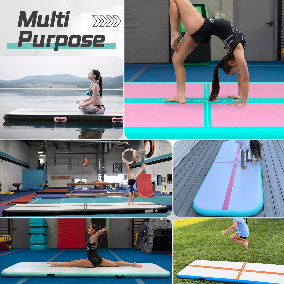Gymnastics Air Mat 10/13/16/20Ft Inflatable Tumbling Track Mats with Pump 4/6 Inches Think Tumbling Mats Blow Up Training Mat for Home Yoga Cheerleading Water