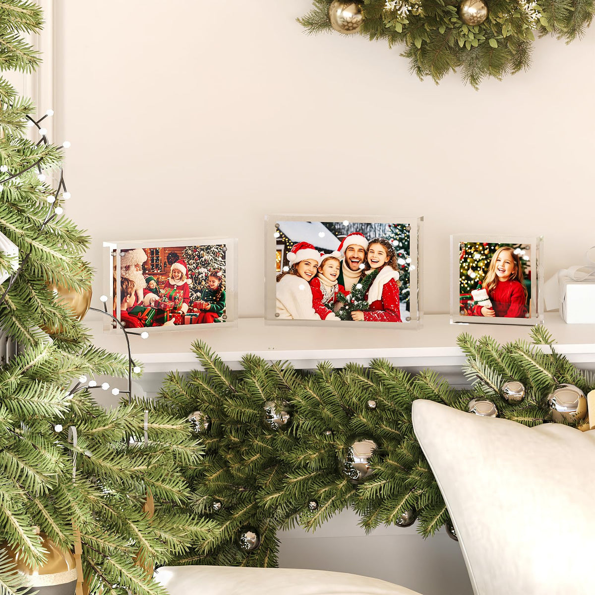 Egofine 5x7 Acrylic Frames 6 Pack, 20mm Thicker Frameless Clear Picture Frames, Double Sided Magnetic Picture Frames, Free Standing Desktop Display