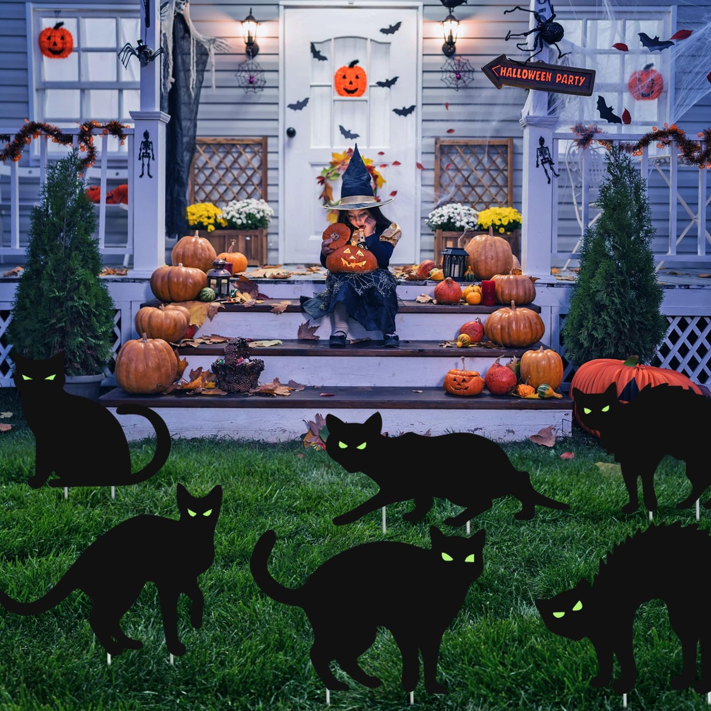 Halloween Decorations Outdoor Yard Signs,6Pcs Flordeluna Black Cat Halloween Yard Signs with Stakes, Scary Silhouette with Glow in Dark Eyes for Outdoor Yard Lawn Patio Garden Halloween Decor