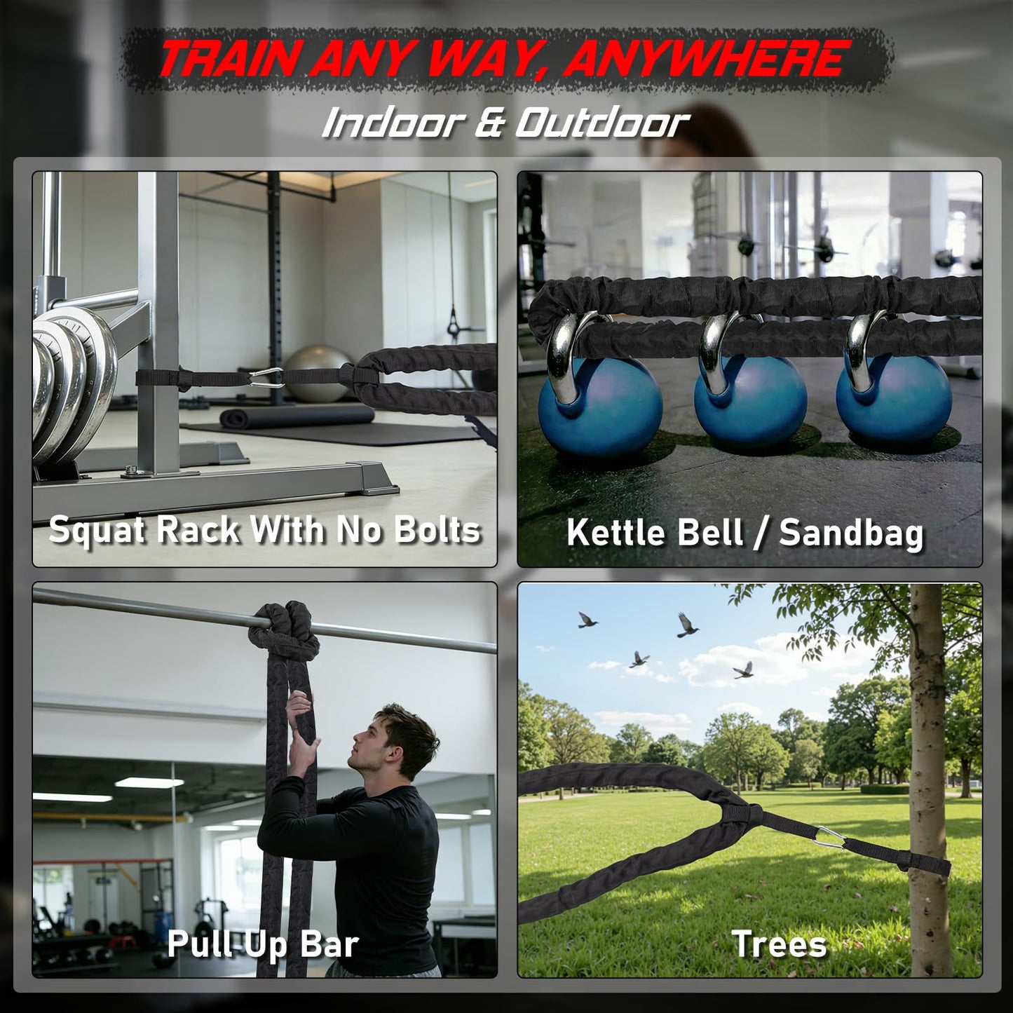 Battle Rope for Home Gym Workout - 1.5 Inch 30ft Heavy Weighted Training Exercise Ropes Fitness Equipment with Sleeve and Anchor Strap Kit for Outdoor Working Out