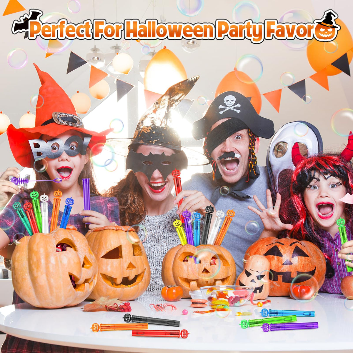 SpringFlower Halloween Party Favor for Kids, 400 Pcs Halloween-Themed Mini Bubble Wands for Halloween Party Favor Supply Goodie Bags Prefilled, Classroom Rewards, Halloween-Themed Toys Gifts for Kids