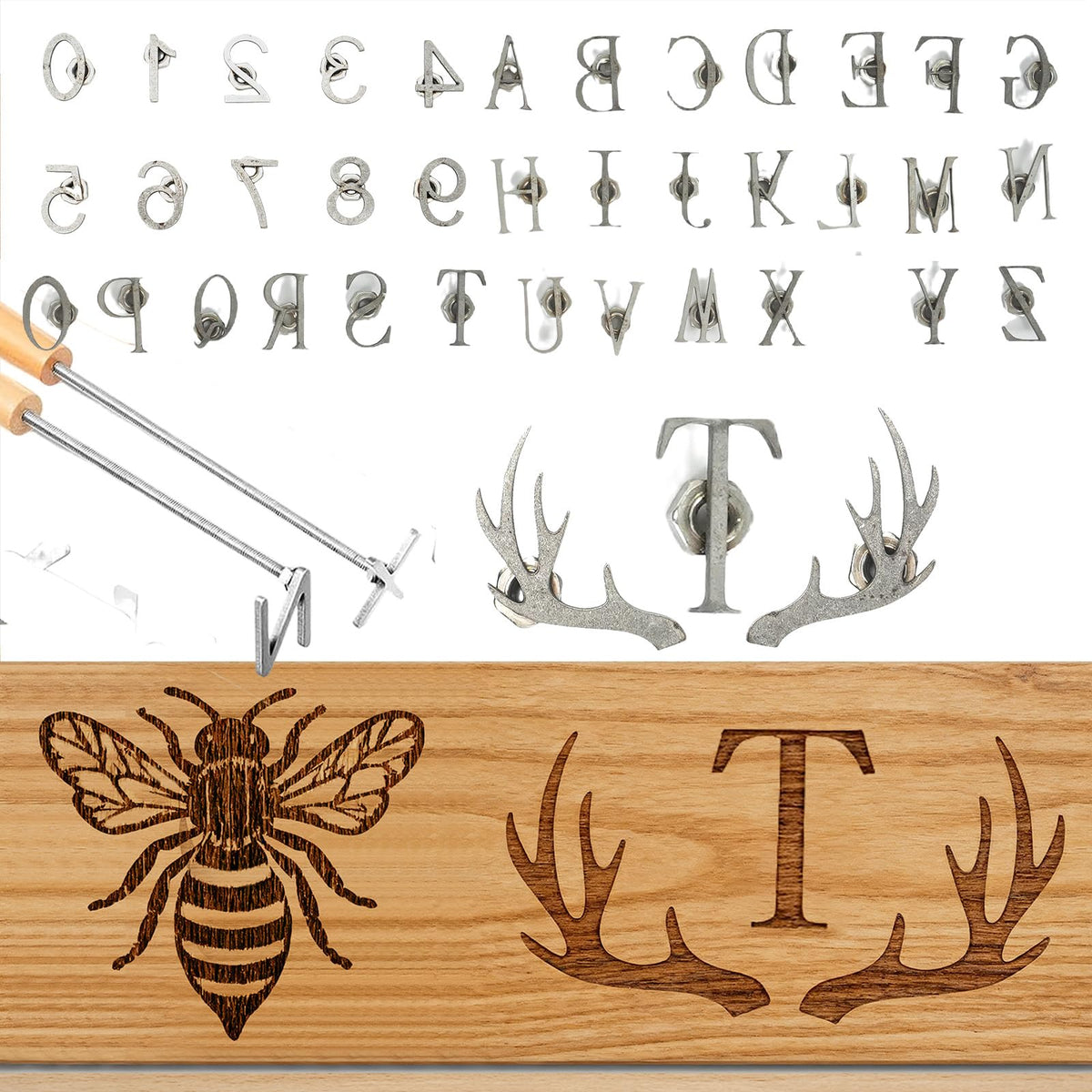 ZAGEVIVIN 38 Pcs Mini 1" Branding Iron for Wood Leather Hats- Personalized Wood Burning, Leather Crafting & Food Marking for DIY BBQ， Witchcraft Supplies(38PCS Number/Alphabet/Antlers Set)