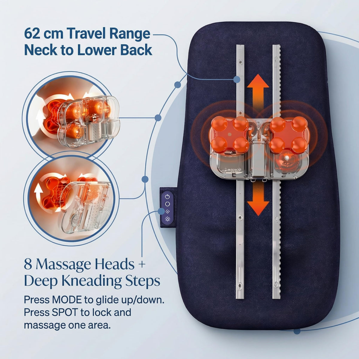 Athloot Back & Neck Massager with Heat for Pain Relief, FSA Full-Length Rolling Massage Cushion for Upper & Lower Back, 3 Modes, 2 Heat Levels, 15-Min Auto-Off, Slim Lumbar Support, HSA Eligible