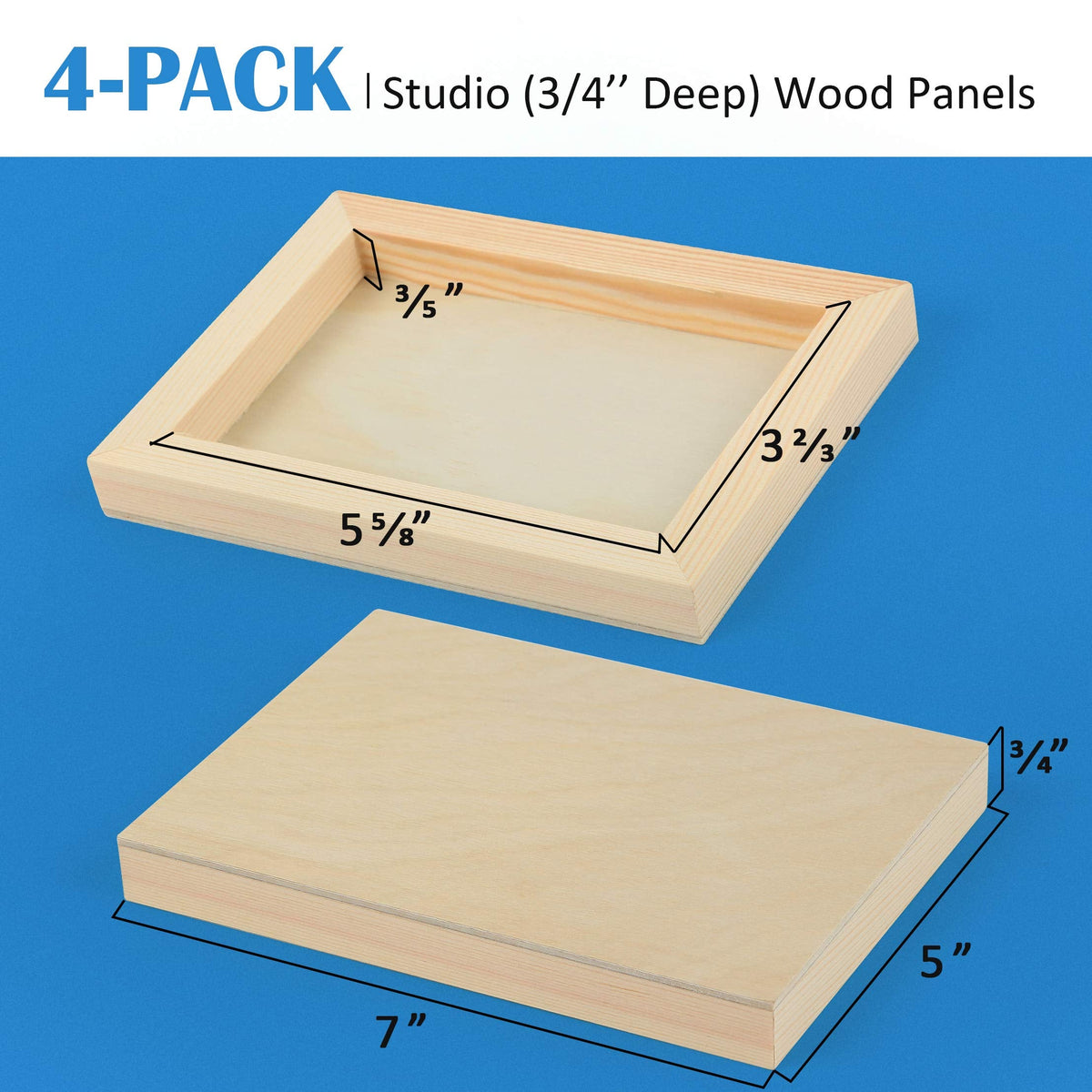 Falling in Art Unfinished Birch Wood Canvas Panels Kit, 4 Pack of 5x7’’ Studio 3/4’’ Deep Cradle Boards for Pouring Art, Crafts, Painting and More