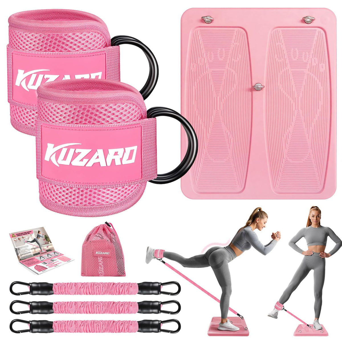 Glute Workout Equipment, Leg & Hip Exercise Equipment for Women, Resistance Bands with Ankle Straps & Exercise Board for Home Gym Fitness, Kickbacks, Hip Thrusts, Lower Body Training