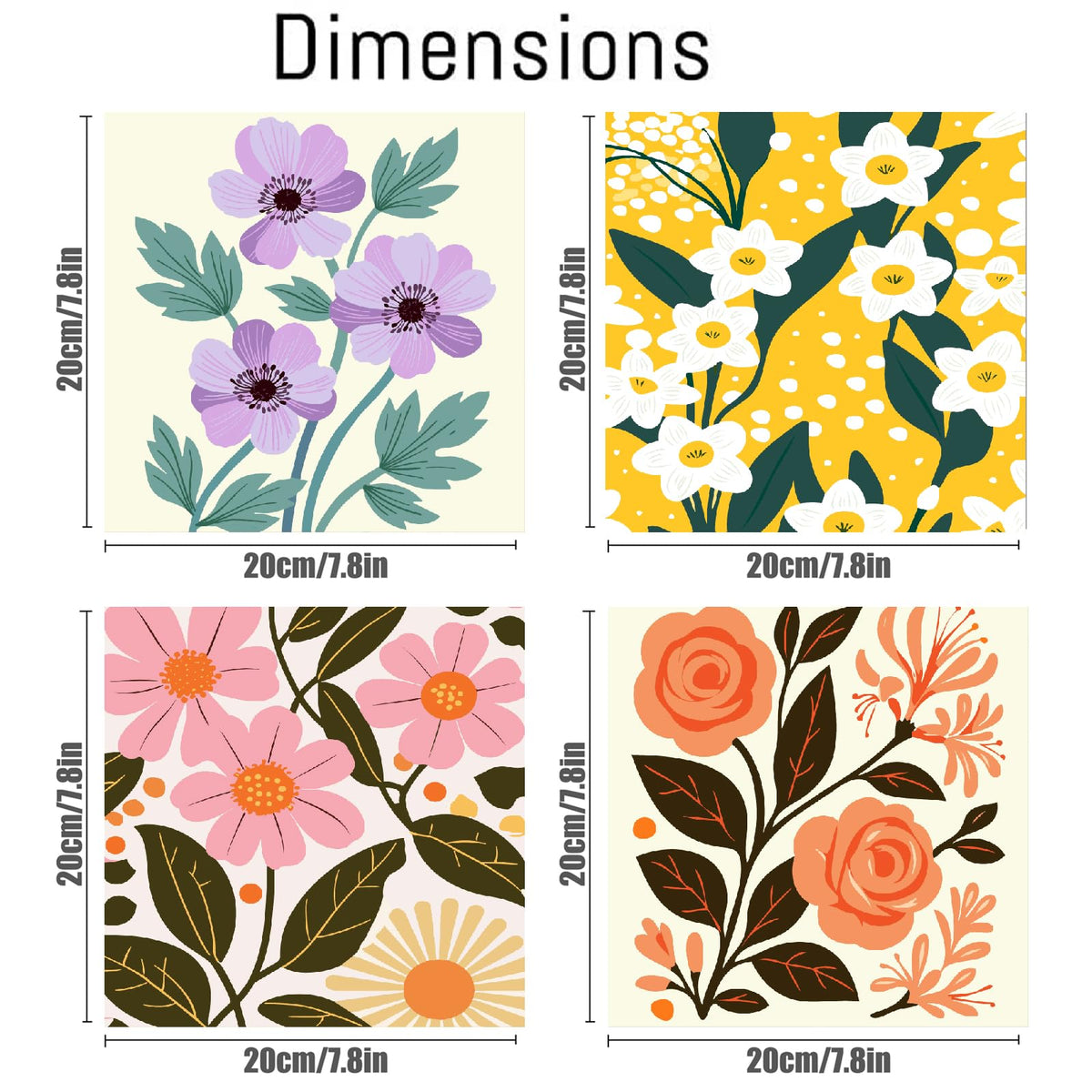 Canrichshop 4 Pack Adult Paint by Number Kits Beginner & All Ages 4-8-12 and More,Framed Flowers Painting by Numbers, DIY Paint by Numbers for Adults for Decor Present 8X 8 inch