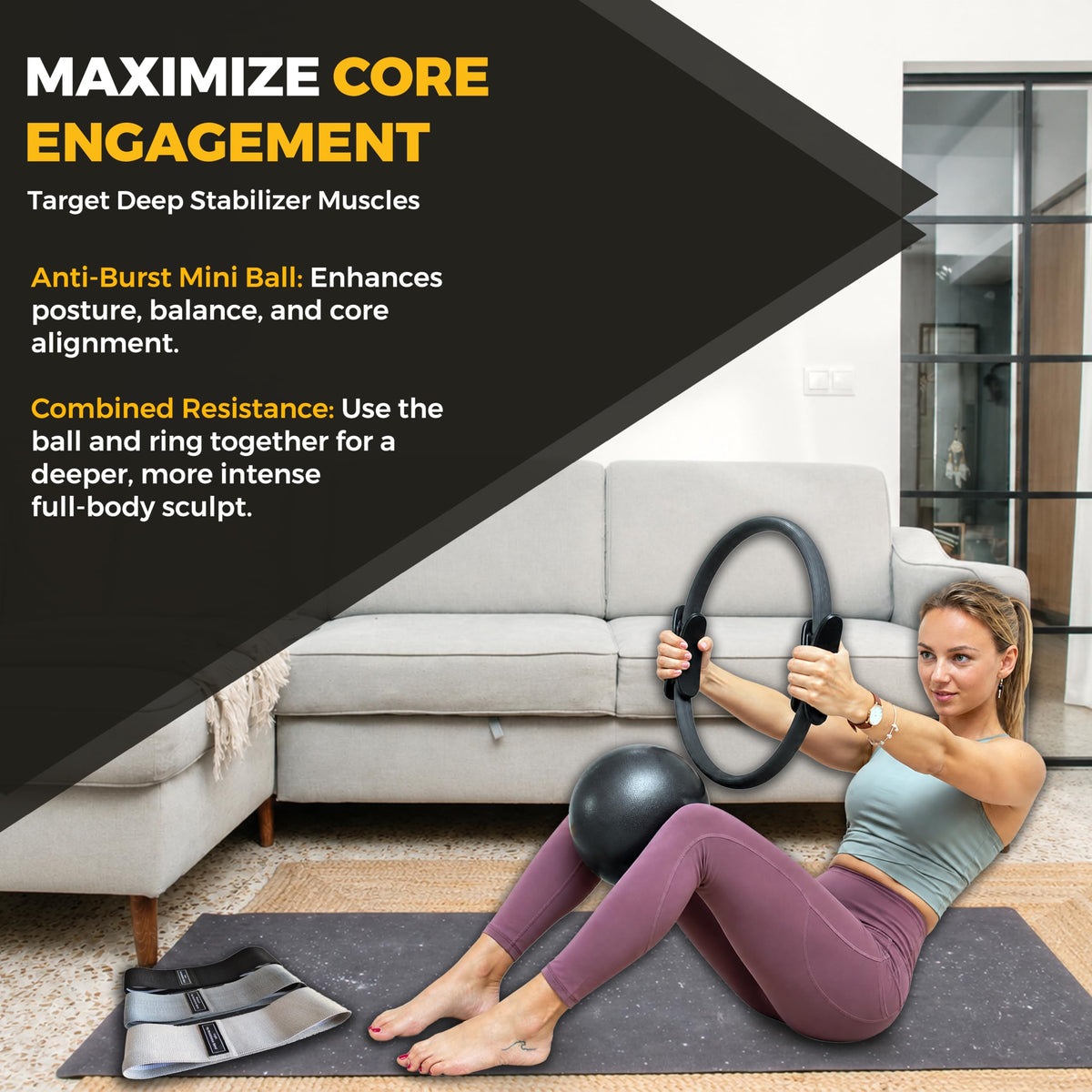NGCORE Pilates Kit with 15-Inch Pilates Ring & Small Pilates Ball, Exercise Bands Resistance Bands Set - Workout Equipment and Accessories - Pilates Equipment for Full Body Workout, Pilates Essentials