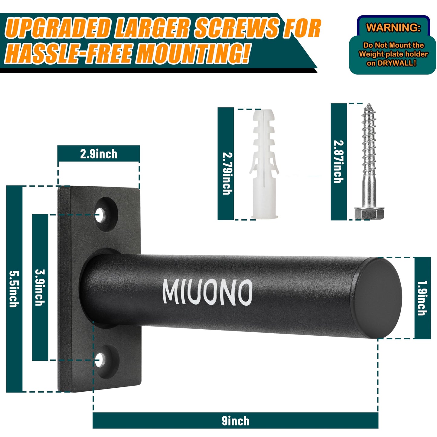 MIUONO Weight Plate Holder, 6 Pack Weight Plate Rack, Fit for 2 Inch Olympic Plate Storage Home Gym