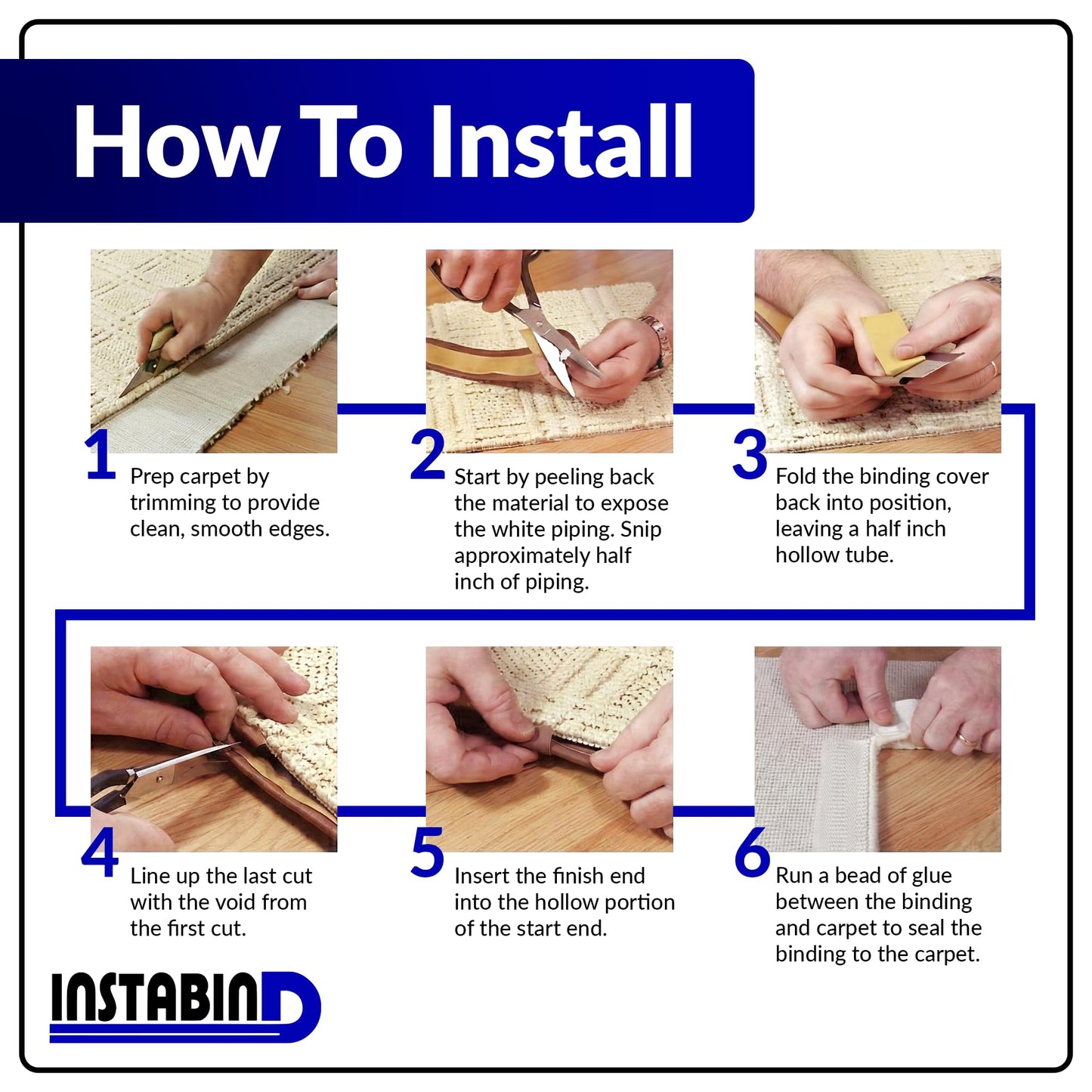 Instabind 54 ft Roll Premium Carpet Edge Binding – Regular Style Carpet Edge Trim - Do-It-Yourself Glue On Rug Edging - Durable & Easy Finishing for Rug Edges - USA Made Flooring Products, Beige