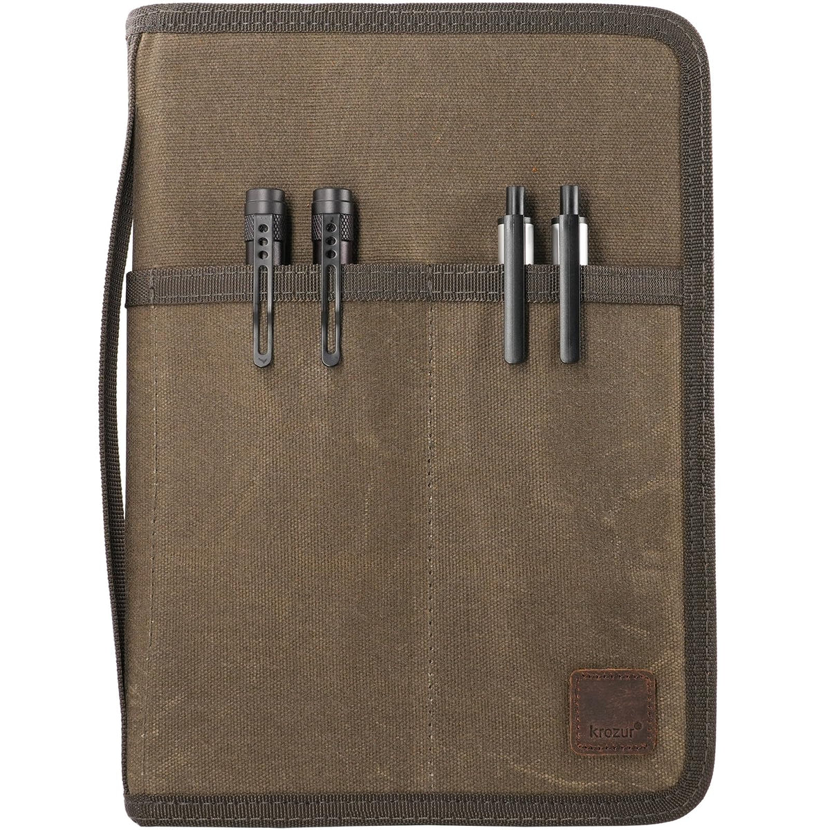 Krozur A5 YKK Zipper Notebook Journal Planner Sketchbook Cover for 5.5 x 8.25 Moleskine Cahier 5 x 8 legal note pads A5 LEUCHTTURM, Pen Loop, Water Resistant Cover, Classy Waxed Canvas, Olive