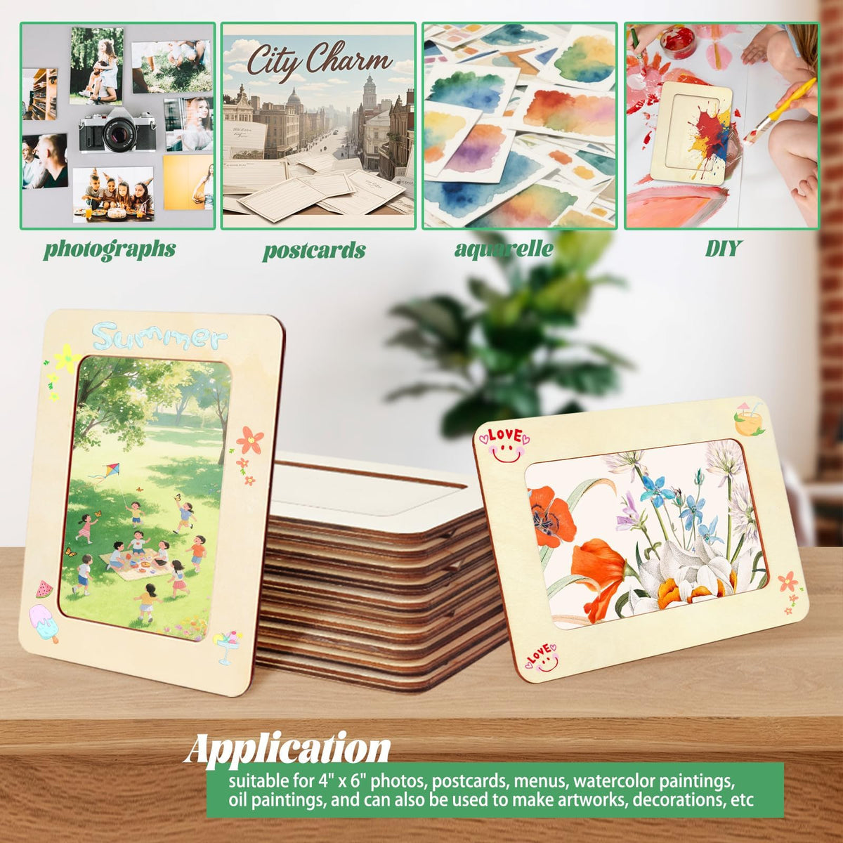 Vmiapxo 10 Pack Wooden Picture Frames for Crafts,DIY Wood Frame for 4x6 Photos,Unfinished Standing Wooden Photo Frames for Painting,Wood DIY Crafts Decorate for Birthday Party Mother's Day Gifts