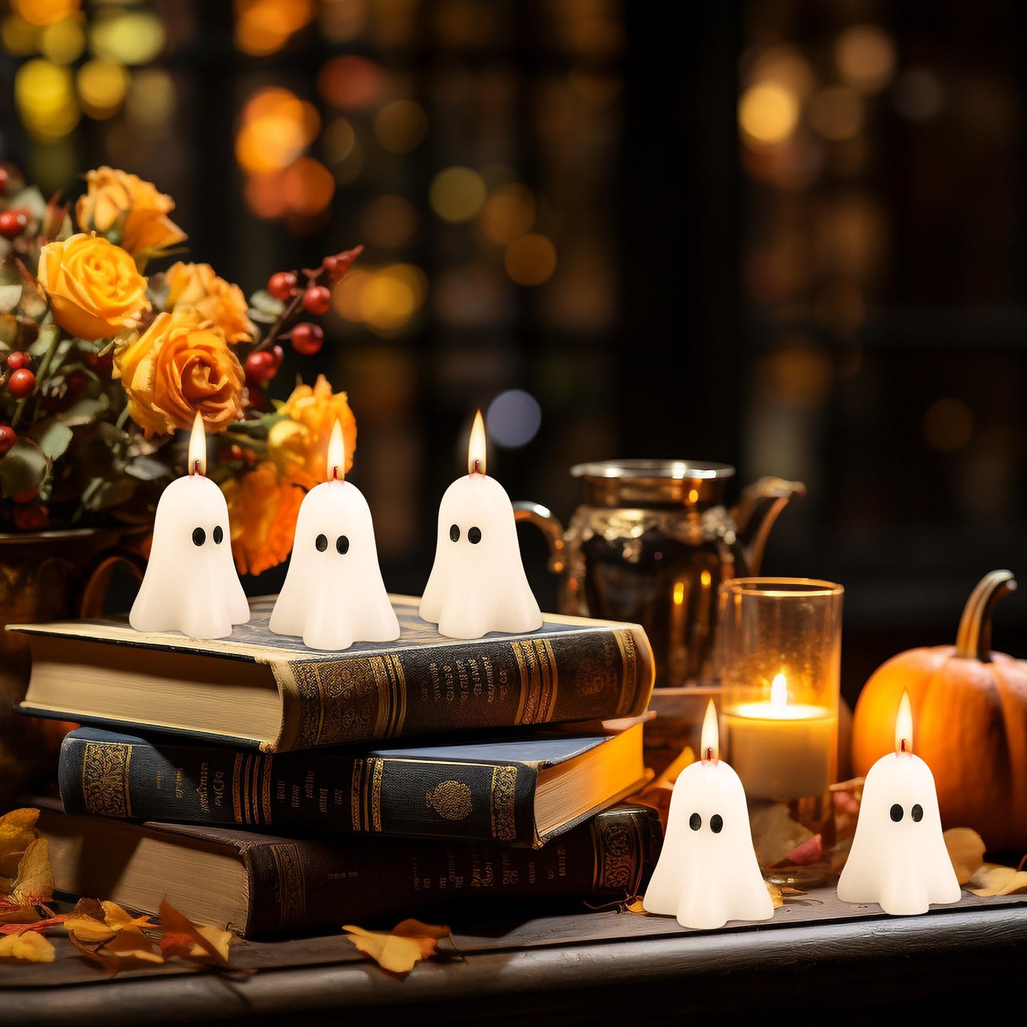 EBaokuup 20 PCS 2.3'' X 1.6'' Halloween Ghost Candles, White Ghost Decor Candles, Cute Burning Candle for Halloween Party Home and Table Decorations