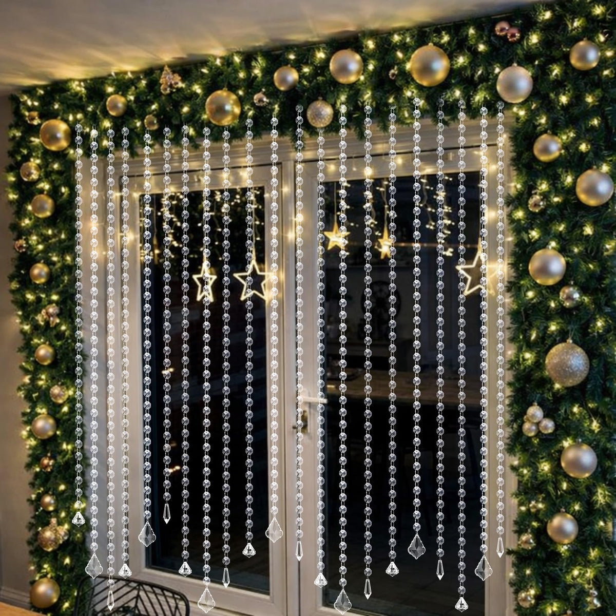 Teyva Daily 24 Pcs 39 Inch Clear Acrylic Crystal Garland Strands Hanging Chandelier Beaded Chain Ornament String Decorations Beaded Chain Garland Curtain for Wedding Party Manzanita Tree Centerpiece
