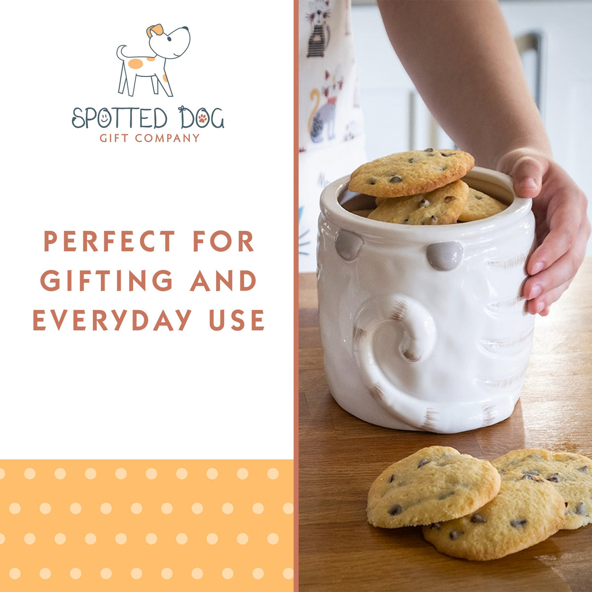 SPOTTED DOG GIFT COMPANY Ceramic Cookie Jar with Lid, Large Cat Treat Container for Cookies & Biscuits, Cute Novelty Kitchen Storage for Countertop, Gifts for Cat Lovers - 47oz White