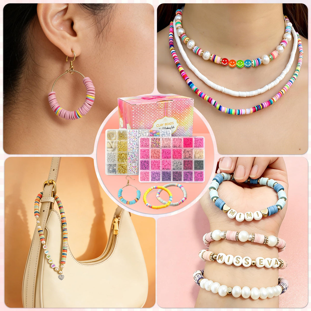 LINAYE 20000 PCS Clay Beads Kit with 120-Colors 6 Boxes Flat Preppy Polymer Heishi Beads with Pendant Charms Crafts Accessories, Friendship Bracelet Making Kit Crafts Supplies Kit Gift for Adults