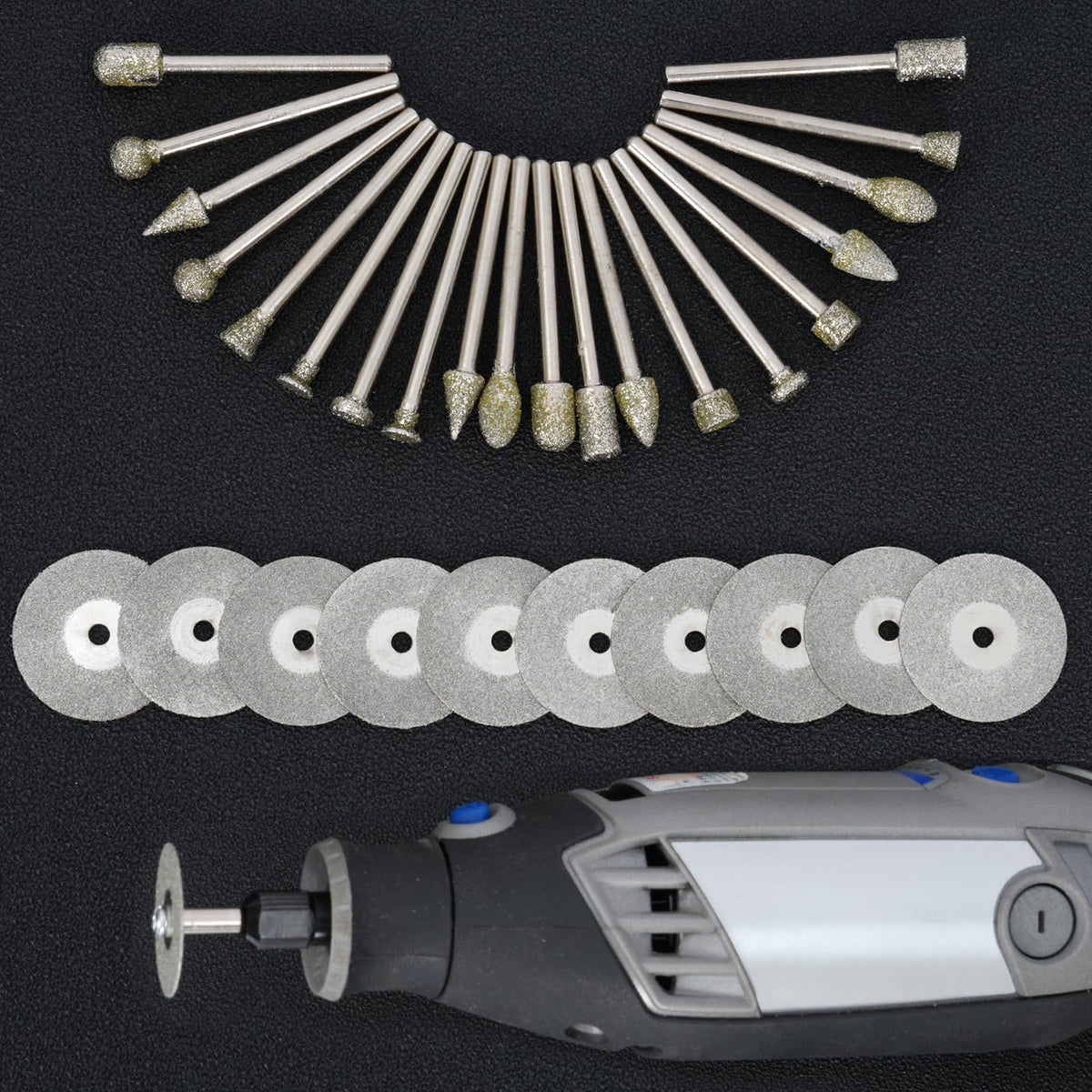 Diamond Grinding Burr Bit Set,Diamond Drill bit for Rotary Polishing Tool, Stone Rotary Tool Accessories with 1/8 Inch Shank for Stone,Ceramics Carving, Glass, Jewel Engraving Polishing- 32pc Set
