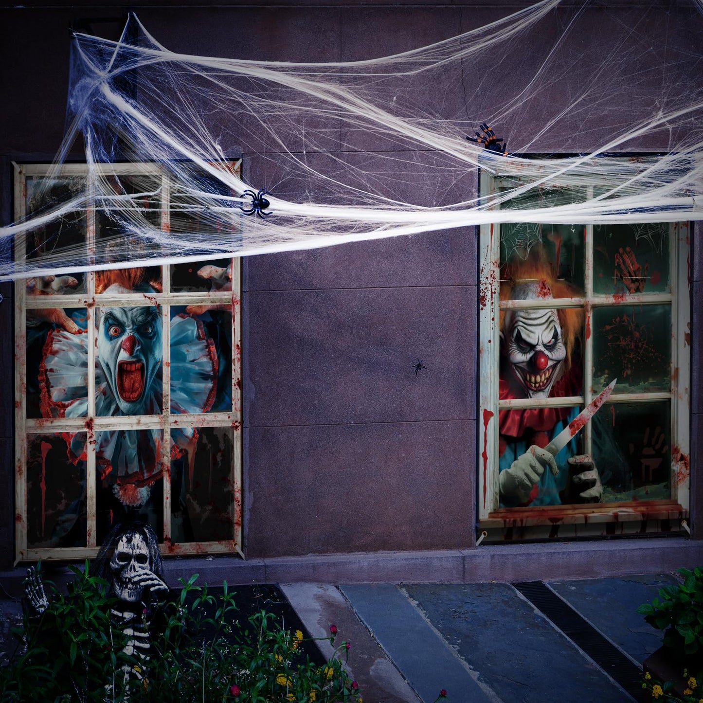 Newwiee 2 Pcs Scary Halloween Curtain Window Silhouette Cover Decoration Theme Poster for Indoor Outdoor Party Wall Door(Clown)