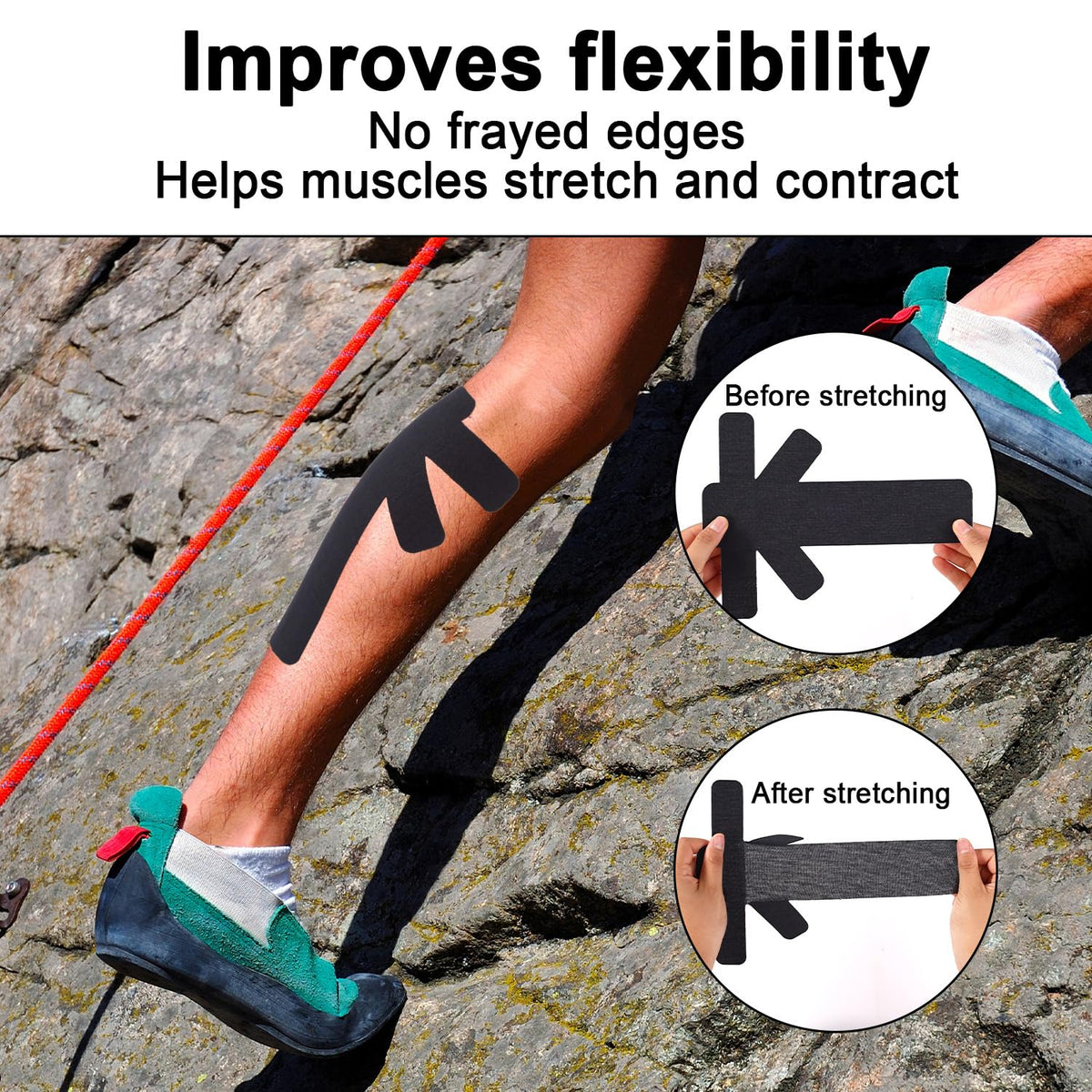 12pcs Precut Kinesiology Tapes for Calf Muscles, Waterproof & Breathable Athletic Calf Support Strips Tape Elastic Sports Tape Stickers for Swelling Muscle Recovery (Black)