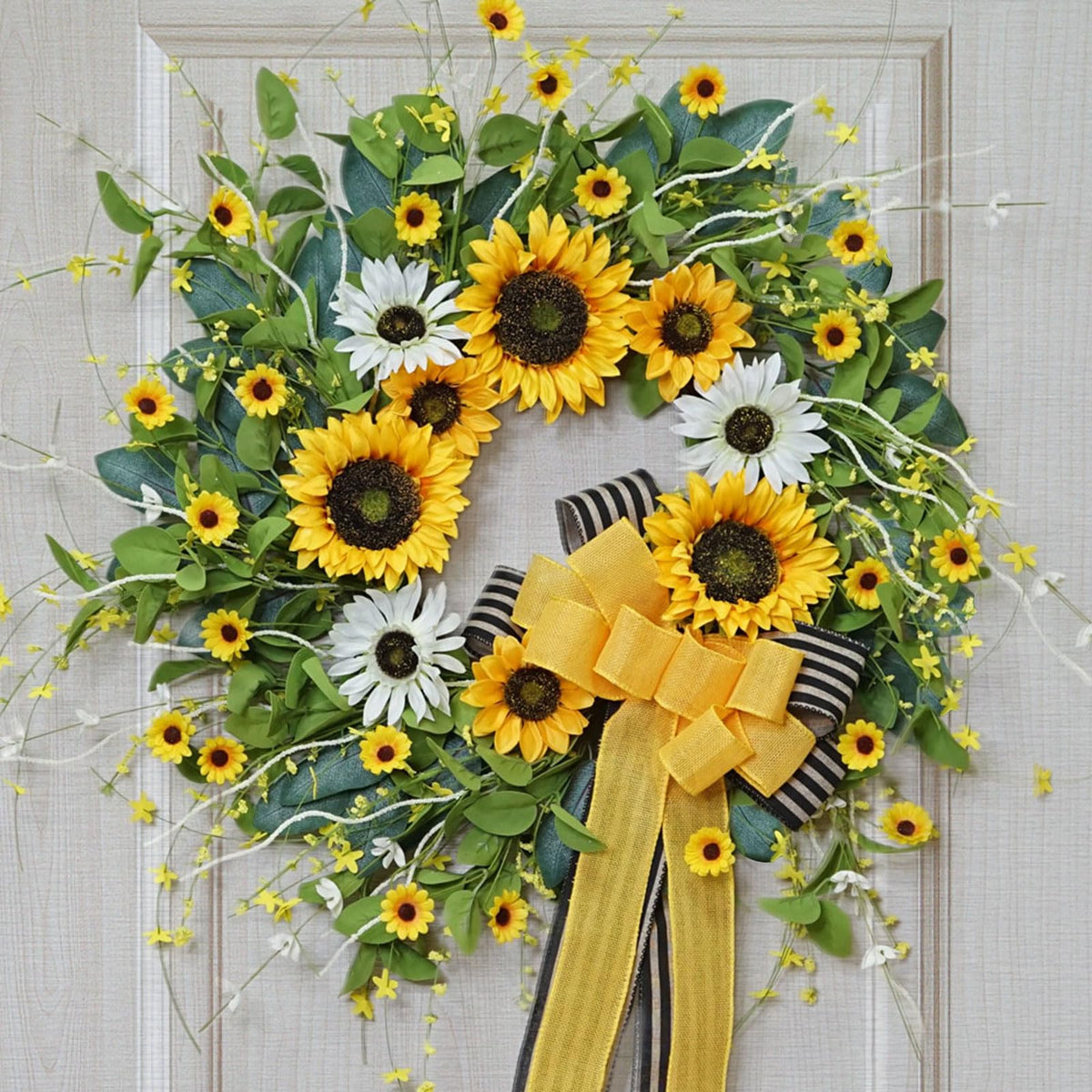 Sunflower Wreaths for Front Door, Soomeir Artificial Spring Summer Wreath with Burlap Bow, Door Wreath for Outside All Season Indoor Outdoor Home Wall Wedding Farmhouse Holiday