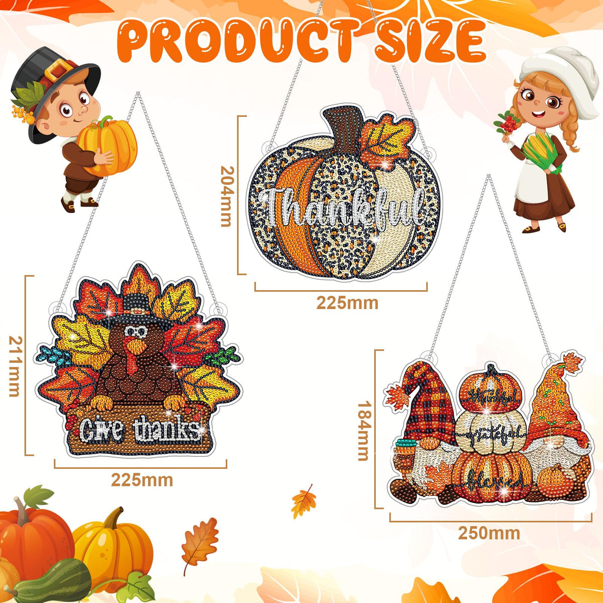 Yousoontic 3 Pcs Fall Door Decorations DIY Thanksgiving Diamond Painting Hanging Sign Thanksgiving Day Door Hanger Set Diamond Art Welcome Sign for Home Wall Front Party Supplies