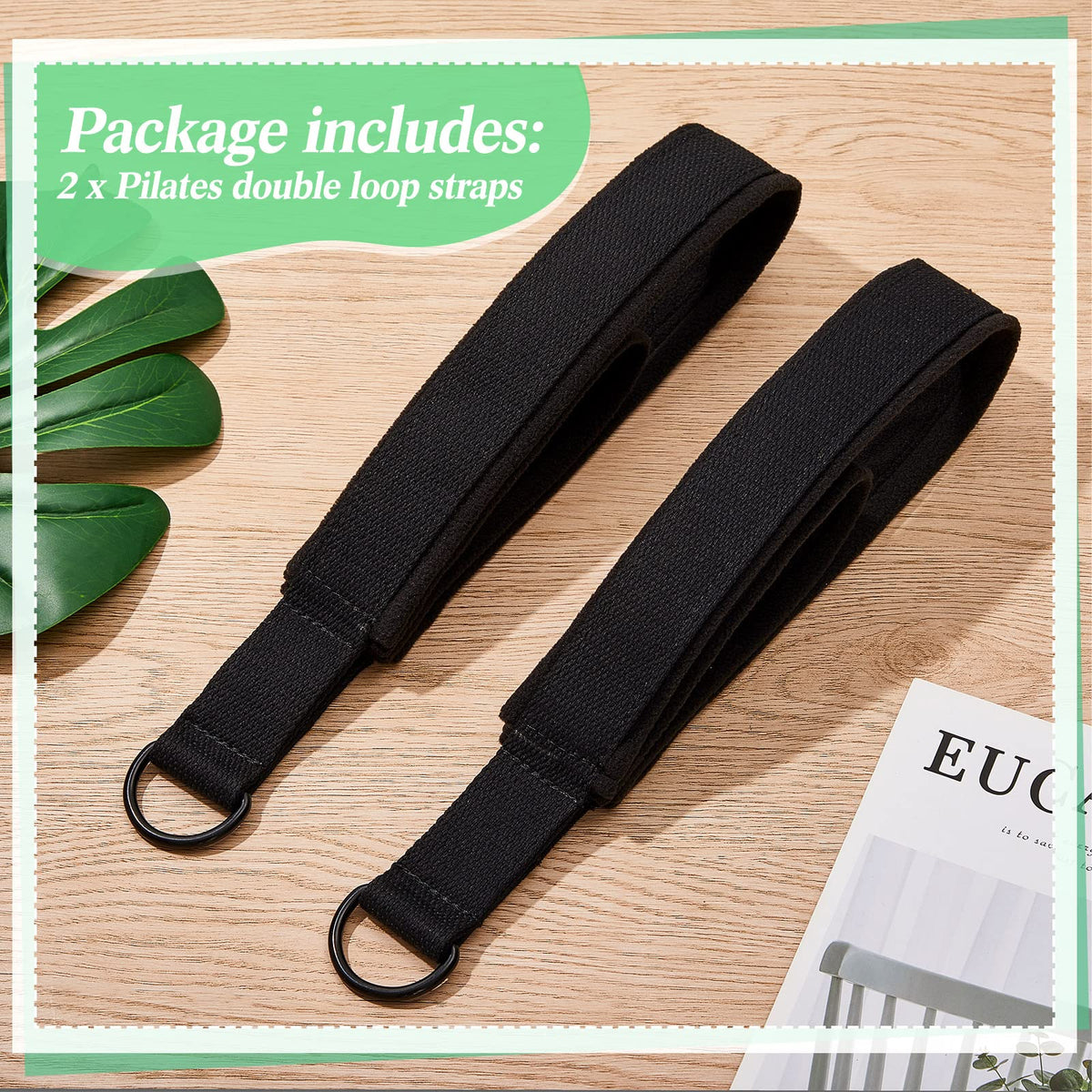 2 Pcs Pilates Double Loop Straps for Reformer Feet Fitness Equipment Straps D-Ring Exercise Yoga Pilates Equipment for Gym Workout Home