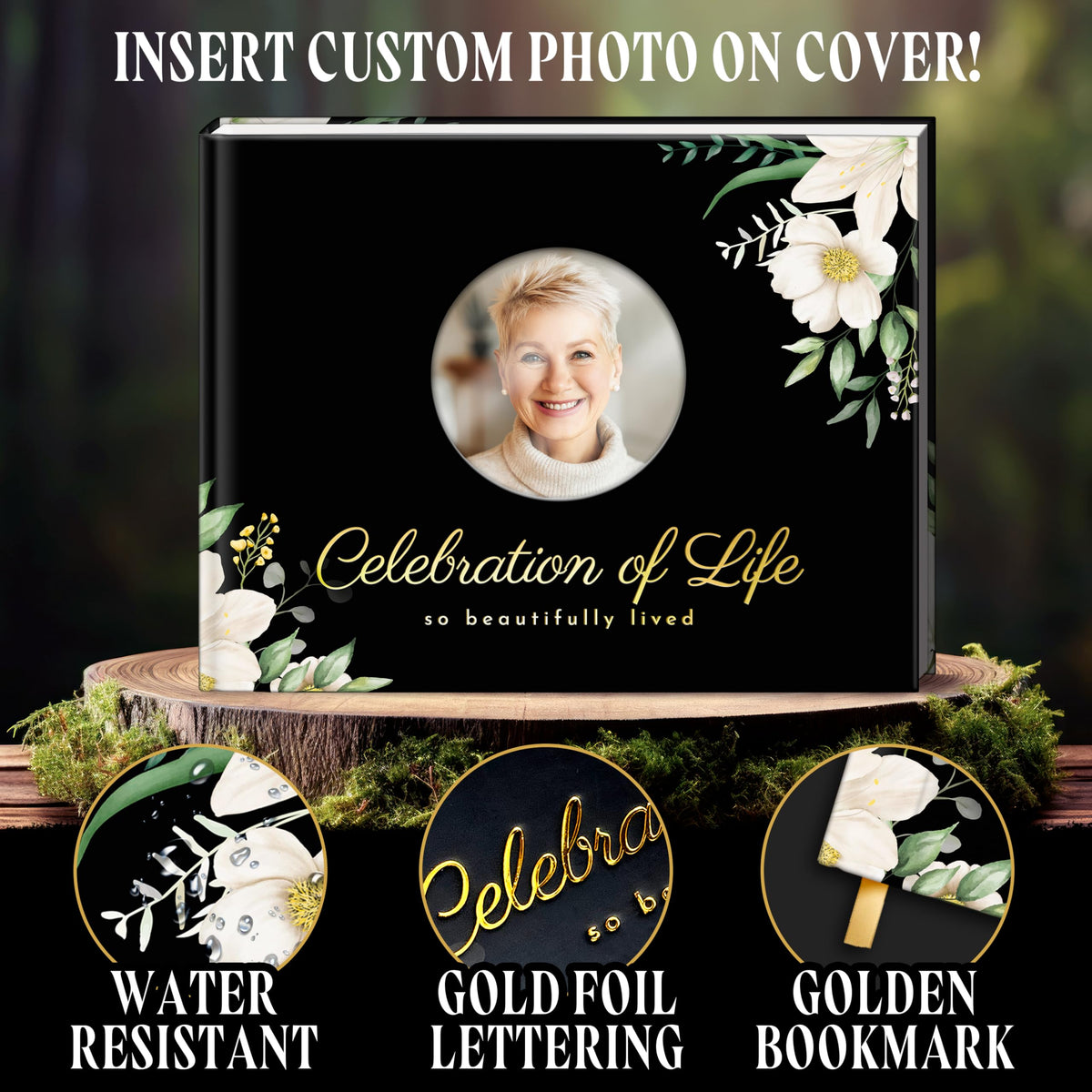 GUATE STORE Funeral Guest Book – Black Cover, 3-Piece Set with Guest Book, Table Sign, and Pen – Memory Book for Celebration of Life, Memorial Signing, Elegant Funeral Supplies, and Durable Design