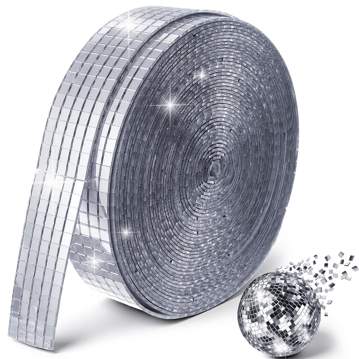 Afcabakila 15000PCS Disco Ball Mirror Tiles Self Adhesive Mosaic Tiles for Crafts, 5x5 mm Disco Ball Tapes Stickers Small Square for Interior, Vases, Photo Frames,and DIY Decoration Accessory