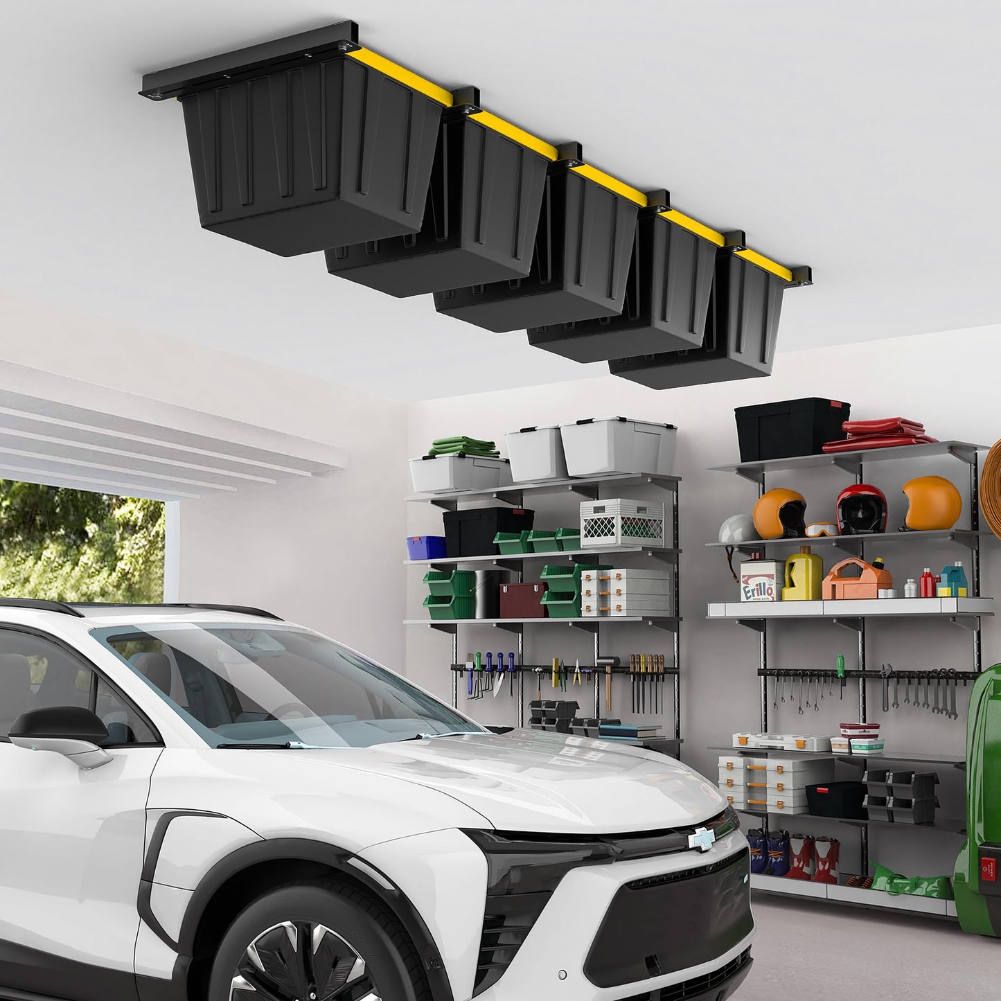 EVERHANGER Ceiling Storage Rack, Heavy Duty Overhead Garage Storage Rack, Adjustable Ceiling Bin Storage System, 4 Sets for 3 Bins, 26 Inch
