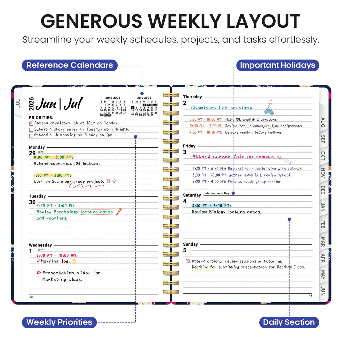 Planner 2026–2027, Weekly & Monthly Academic Organizer for School Year, Jul 2026–Jun 2027, Hardcover Planner with Tabs, Back to School Essential, 6.3" x 8.5", Caffeine Mosaic