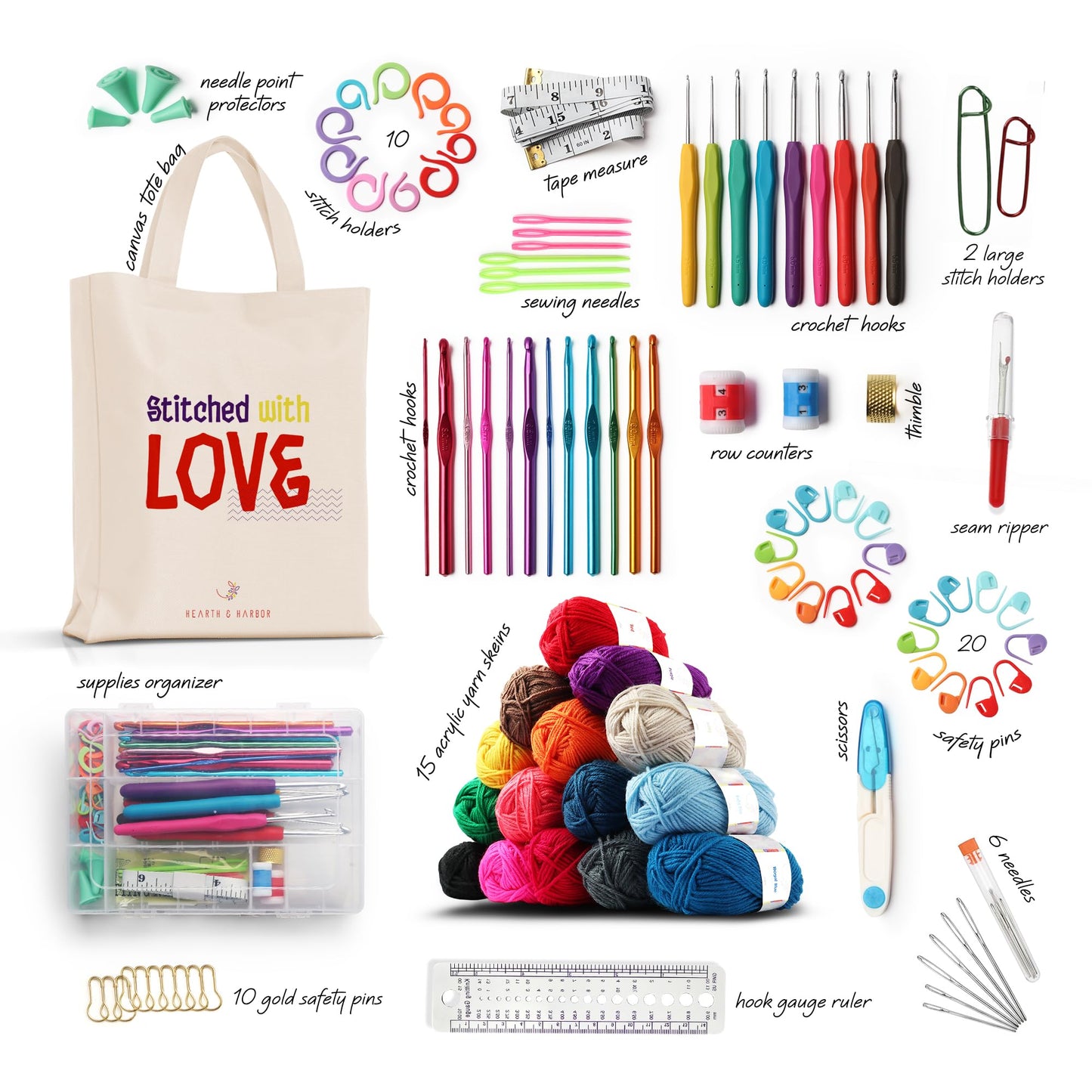 Crochet Kit for Beginners Adults and Kids, Knitting & Crochet Supplies Includes 1500 Yards Assorted Yarn, 21 Ergonomic Hooks, Plus Many Accessories – Beginner Crochet Kits Ideal for Amigurumi