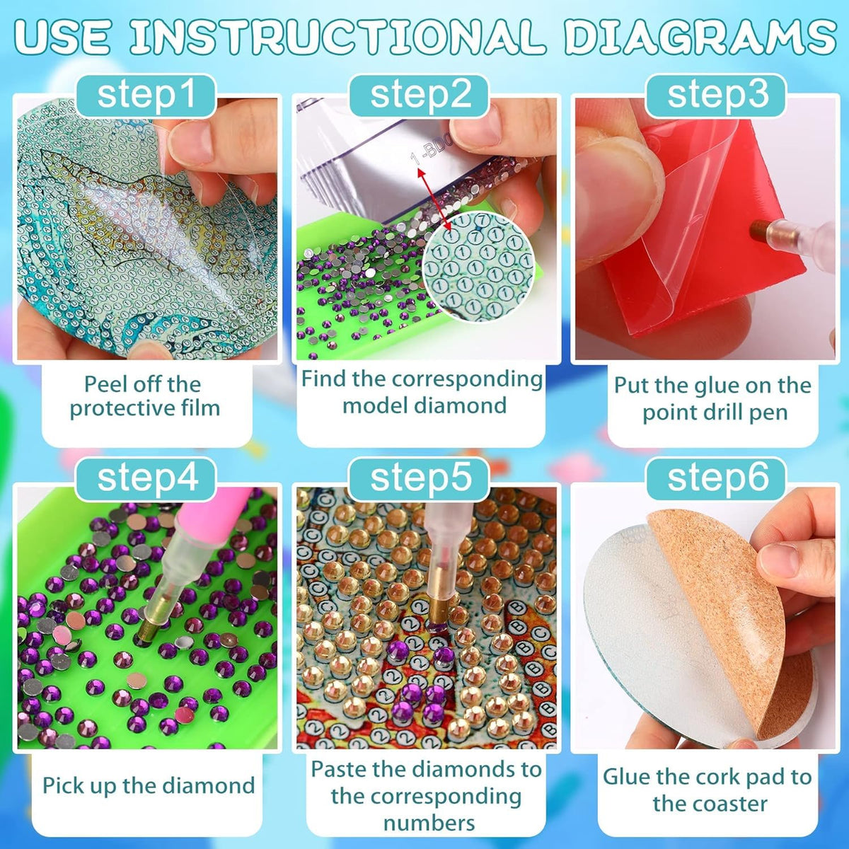 Dlylust 8 PCS Cocktail Diamond Art Coasters Kits, Diamond Painting Coasters with Holder Set of 8, DIY Drink Art Crafts Supplies for Adults Cup Mat House Warming Gifts Non-Slip 3.9inch
