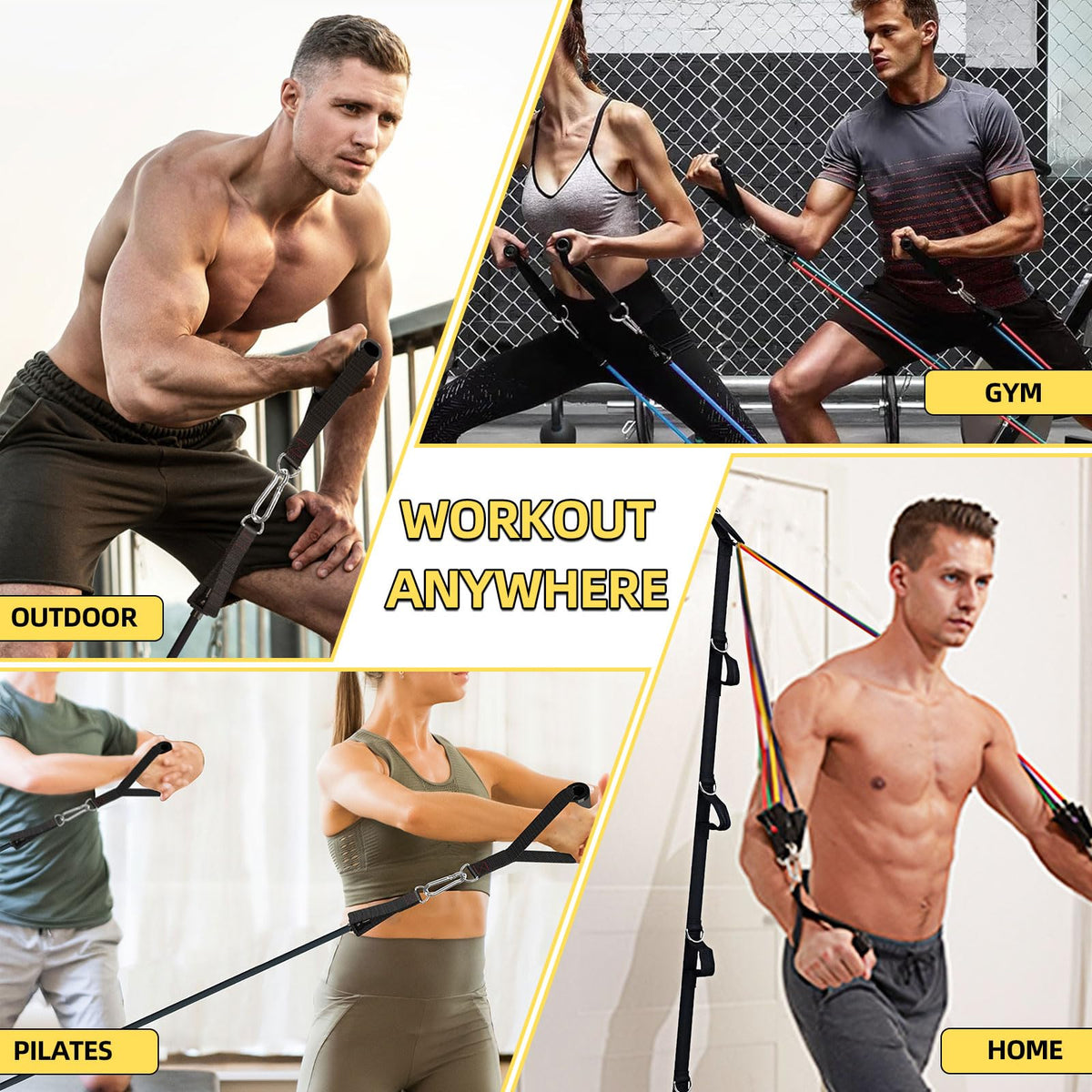 KANGFITER Door Anchor Strap and Resistance Bands for Working Out with Handles, Strength Training Equipment Exercise Bands for Full Body Workout, Non-Slip Multi Point Attachment for Home Gym Fitness