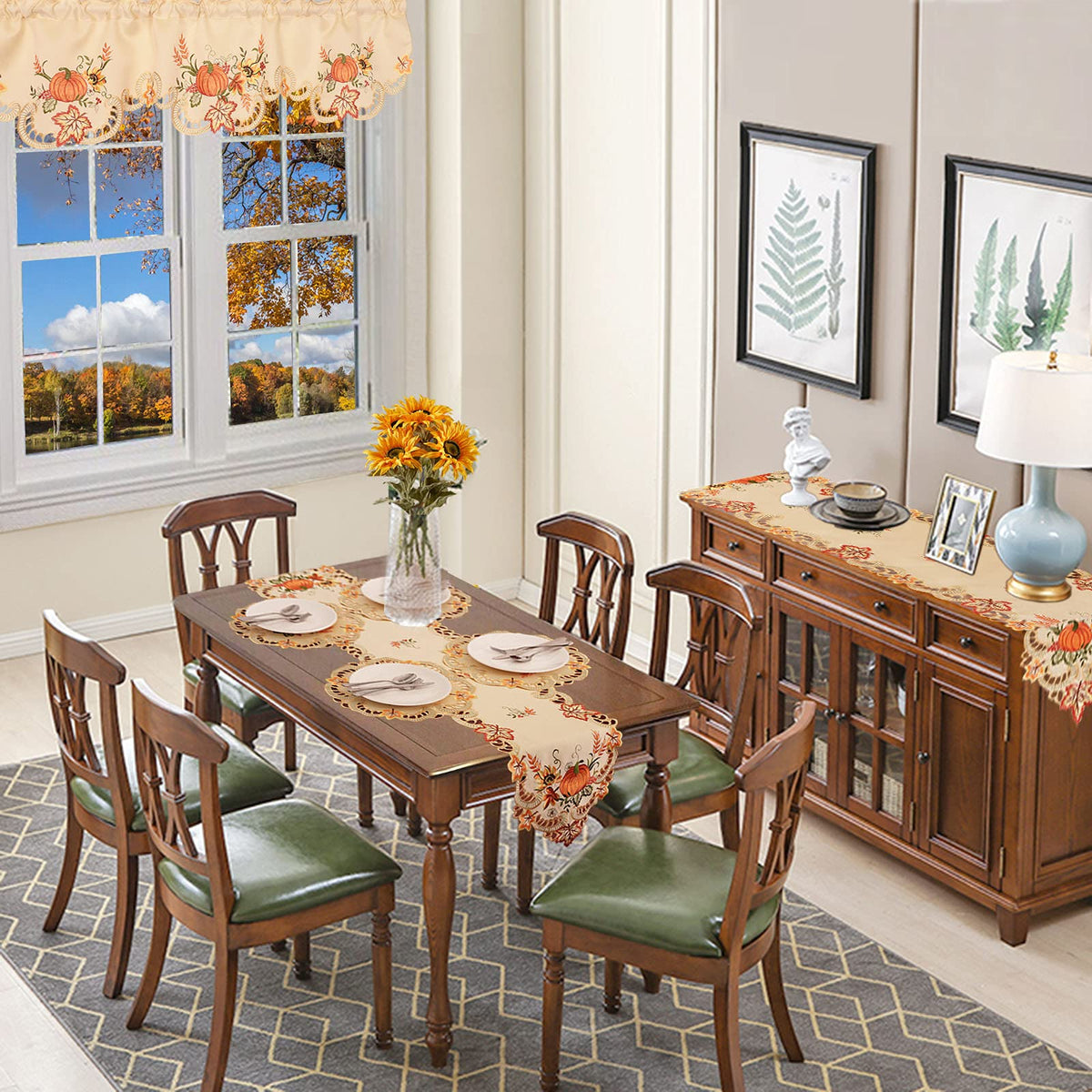 Simhomsen Embroidered Thanksgiving Harvest Pumpkins Table Runners for Autumn Or Fall Decorations (14 × 108 Inches)