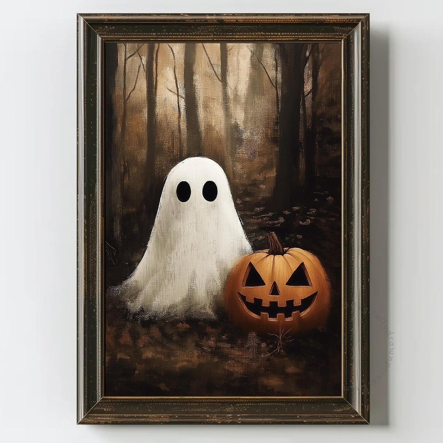 Vintage Halloween Ghost Poster Ghost Pumpkin Prints Dark Academia Gothic Prints Moody Halloween Pictures Spooky Fall Forest Art Spooky Moody Wall Art Dark Academia Painting 16x24inch Frameless