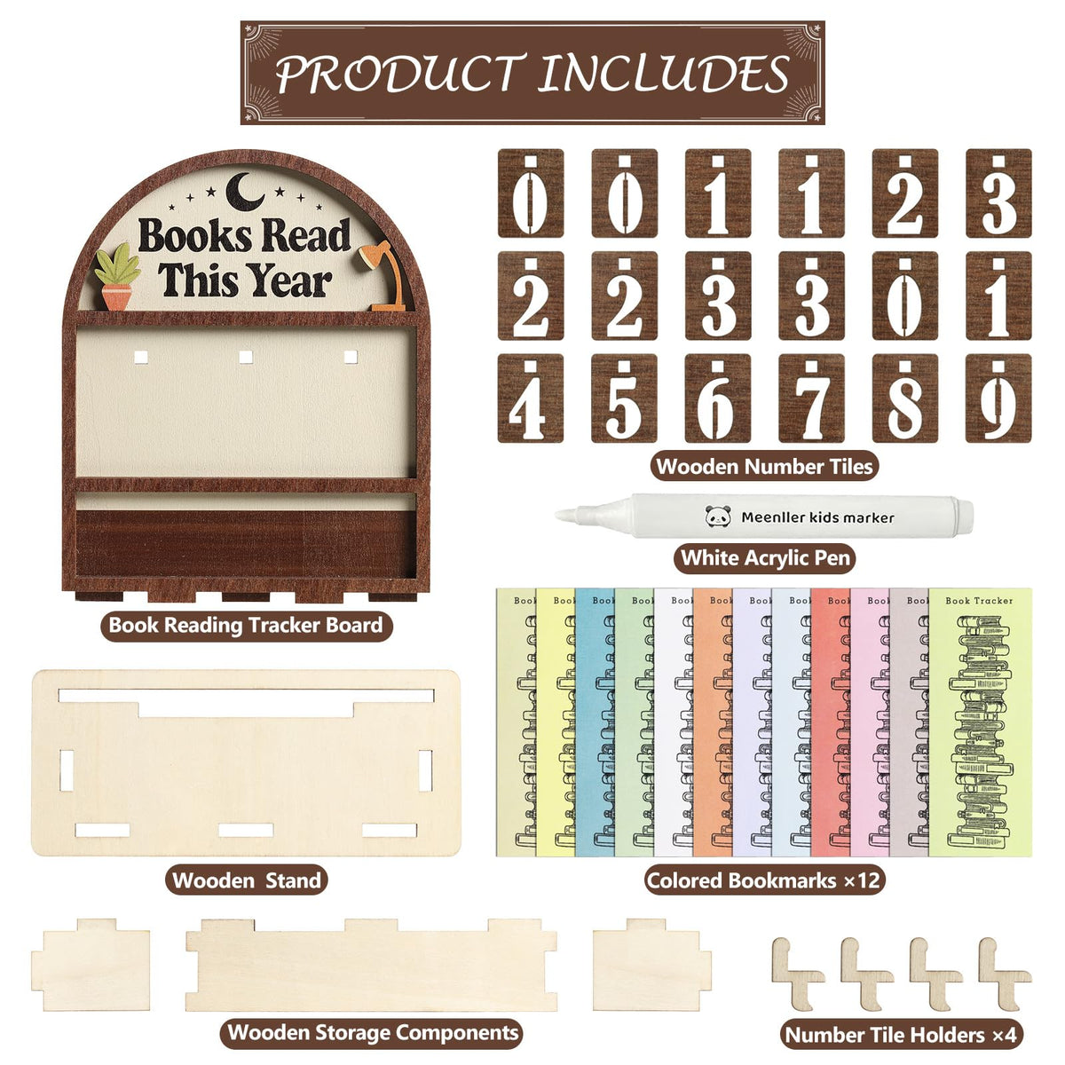Books Read This Year Counter with 12Pcs Bookmarks, Wooden Reading Tracker Sign for Home Library Decor, Personalized Book Counter Sign Bookshelf Decor, Book Lover Gift for Bookclub Stocking Stuffers