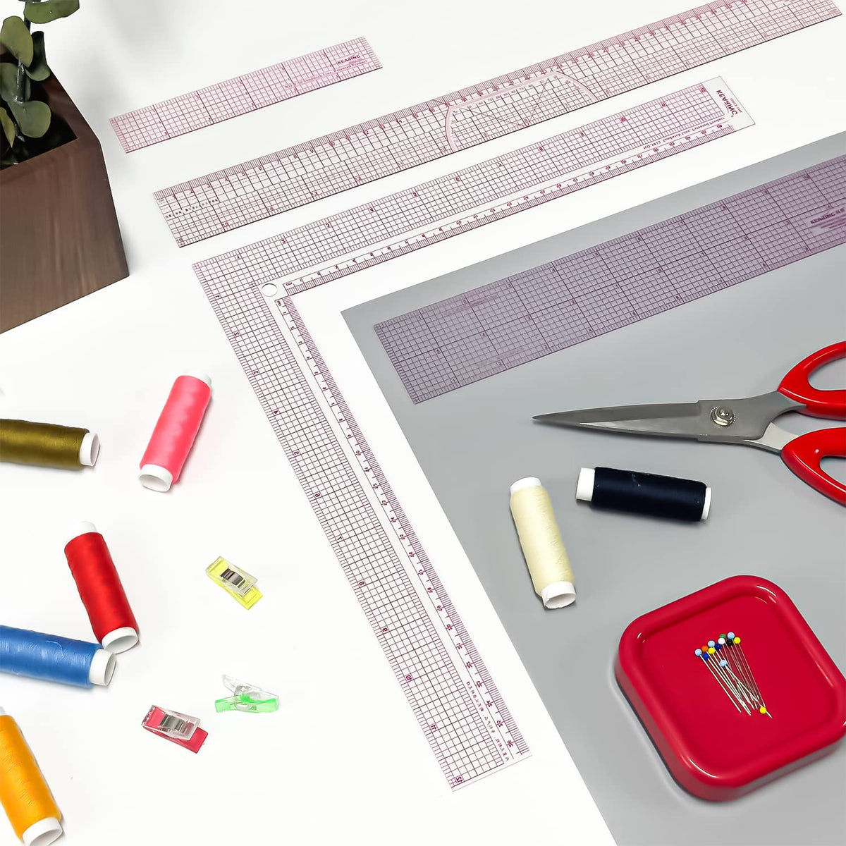 KEARING 12 Inch Plastic L-Square Ruler Clear Sewing Ruler for Pattern Making, Fabric Sewing Measuring Supplies