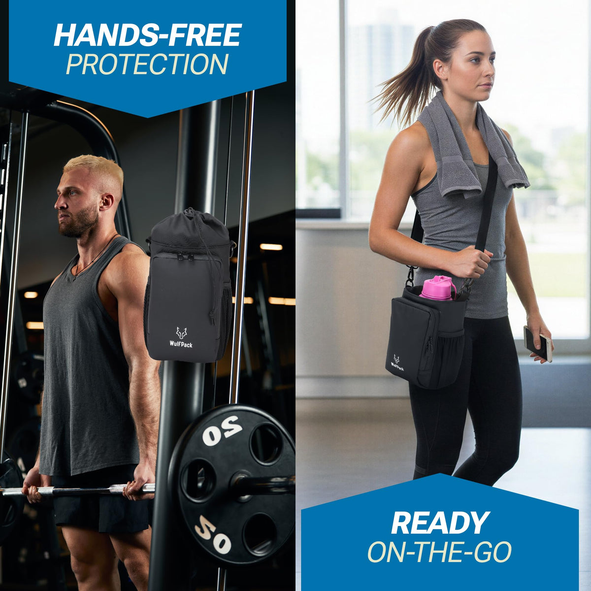 WulfPack Magnetic Gym Bag, Magnetic Bottle Bag, Water Bottle Carrier Holder with Large Phone Pockets, Large Pockets, Gym Bag, Work, and Sports (Black)